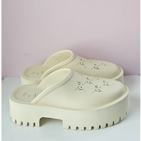 Gucci Platform Perforated G Slip On Sandals. - Picture 1 of 7